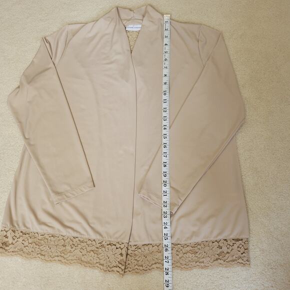 Susan Graver L Beige Cardigan Long Sleeve Open Front Lace Stretch Sweater - Picture 14 of 16
